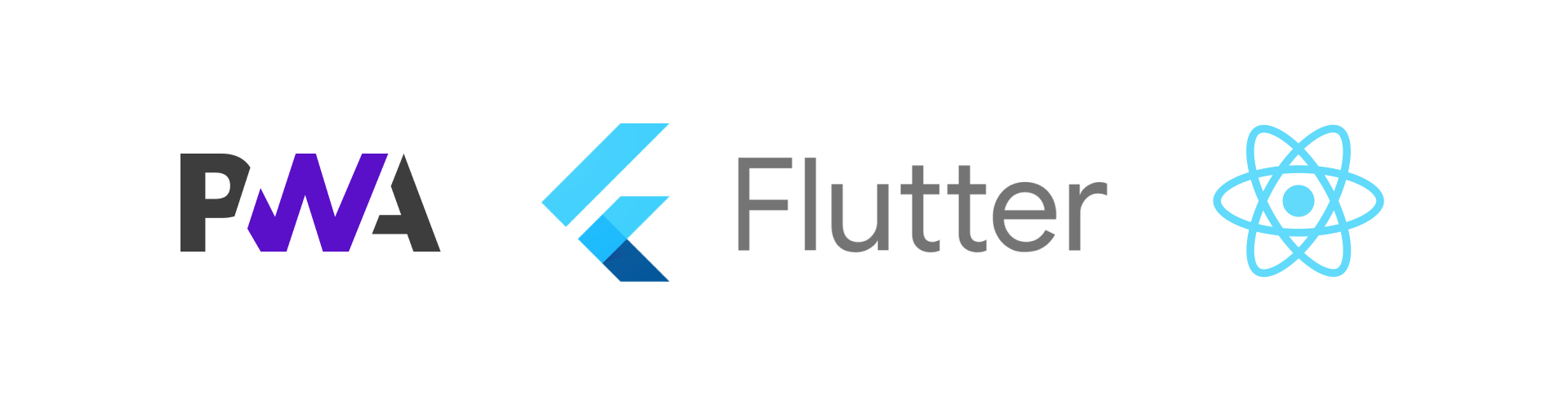 image depicting the logos for pwa, flutter and react native frameworks